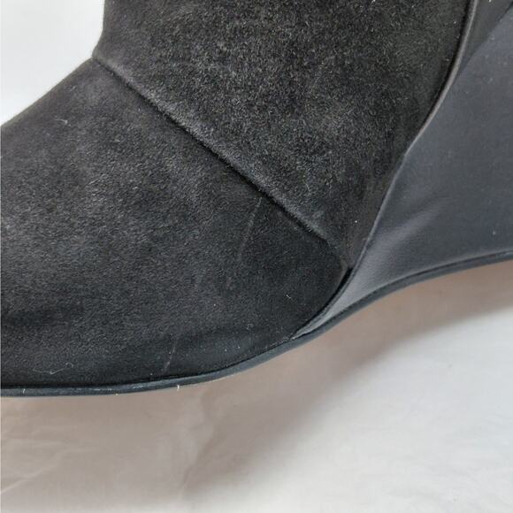 1.STATE Womens Wedge Boots Size 5.5 Black Leather Suede Pointed Toe Knee High - Picture 11 of 11